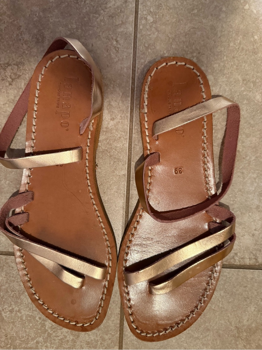 Lanapo Rose Gold Italian Leather Strappy Sandals - Women size 39